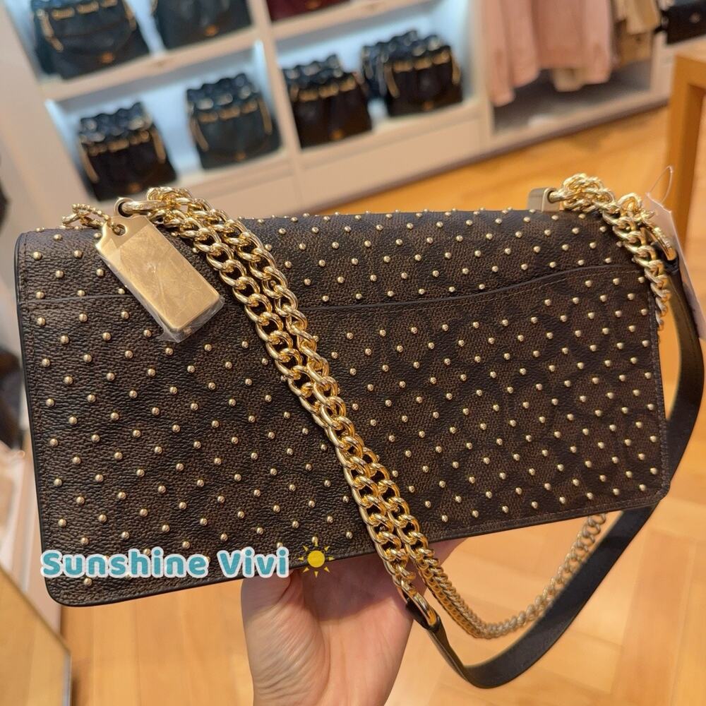 NWT Coach Klare Envelope Crossbody Bag Signature Rivets Gold/Walnut/Black CDB22 - Picture 5 of 9